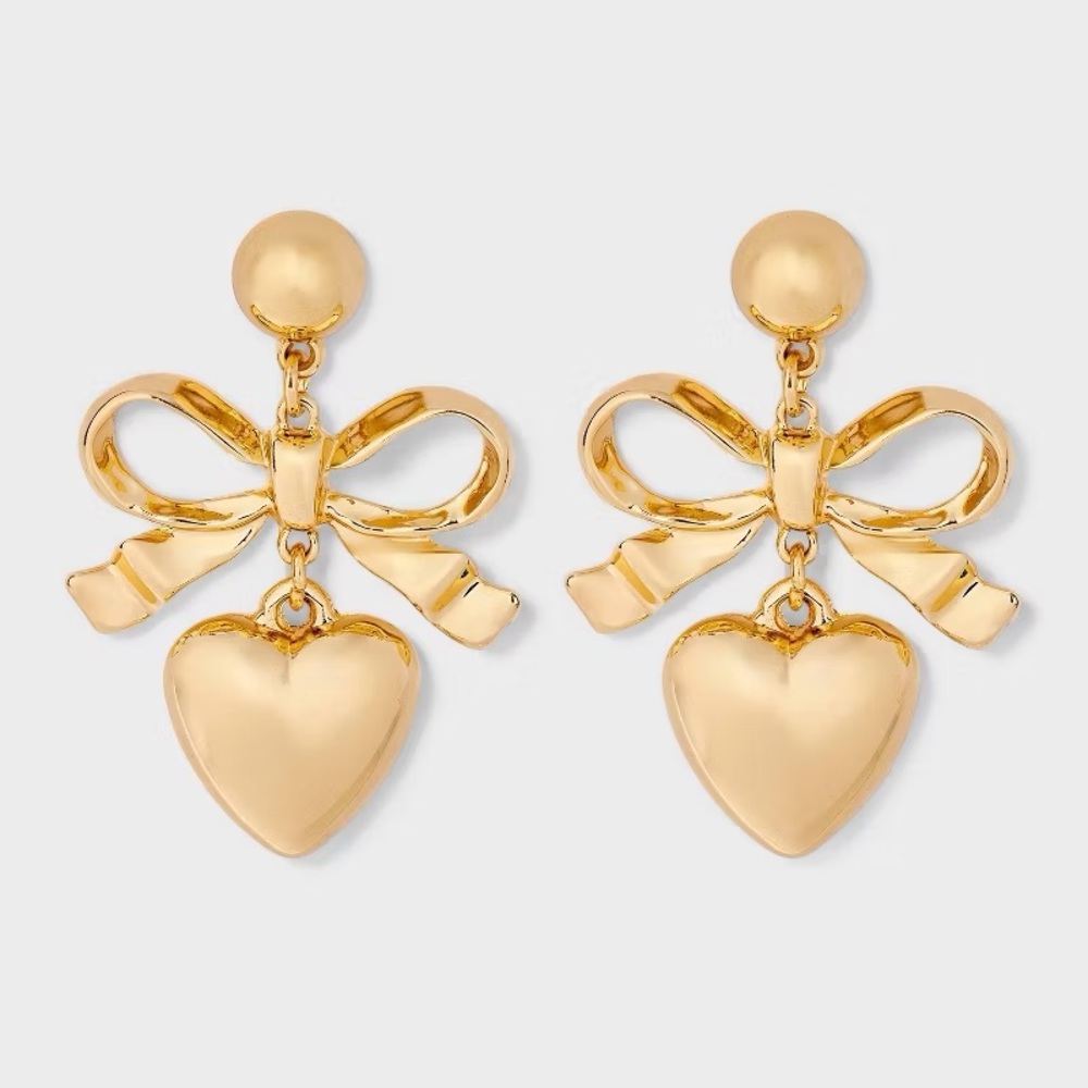 Bow and Heart Drop Earrings - Wild Fable nwt Gold Valentine’s Day